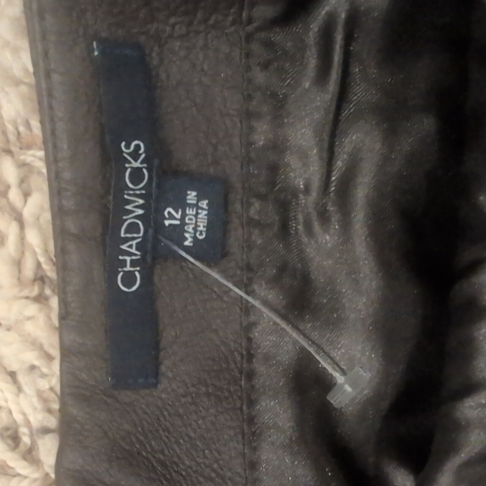 Vintage CHADWICK Leather Skirt|Chocolate Brown Genuine Leather MIDI Skirt Size12 - Picture 3 of 9